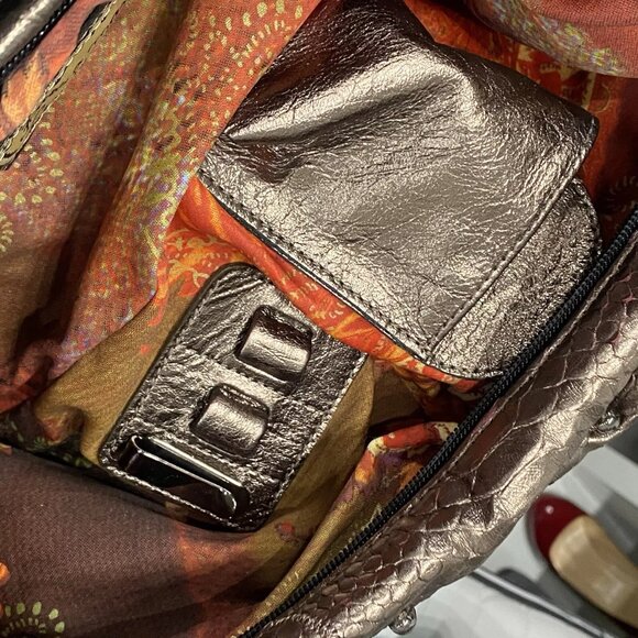 FATTO A MANO BY CARLOS FALCHI Python Snake Skin Bronze Metallic Shoulder Bag - Picture 10 of 11